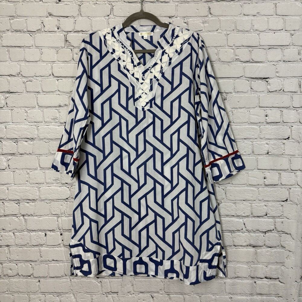 Debbie Katz South Beach Elara Cotton Tunic Mini Dress / Swim Cover-Up White L